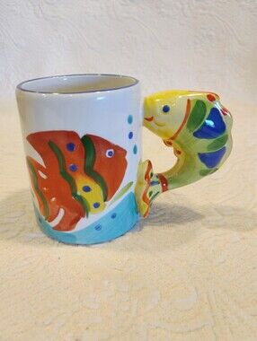 Big Colorful 3D Fish Handle Ceramic Hand Painted Coffee Mug By Linen N Things